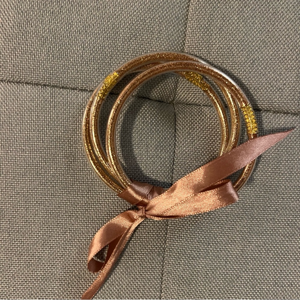 Gold and Brown Bangles with Ribbon
